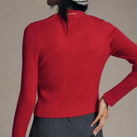 Red ribbed cardigan with cut out - Picture 2 of 5